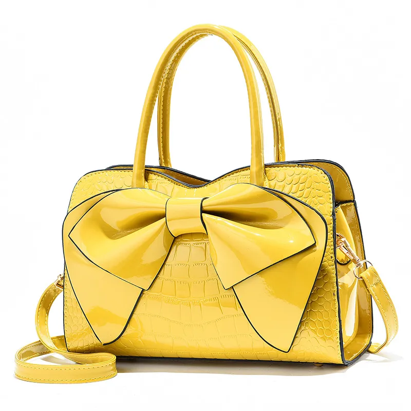 Women Fashion Creative Stone Print Bright Bow Large Capacity PU Handbag Shell Bag