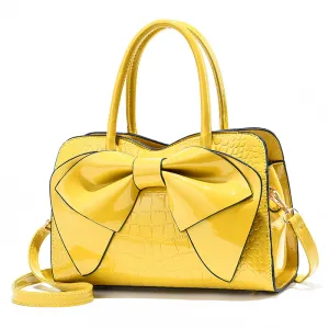 Women Fashion Creative Stone Print Bright Bow Large Capacity PU Handbag Shell Bag