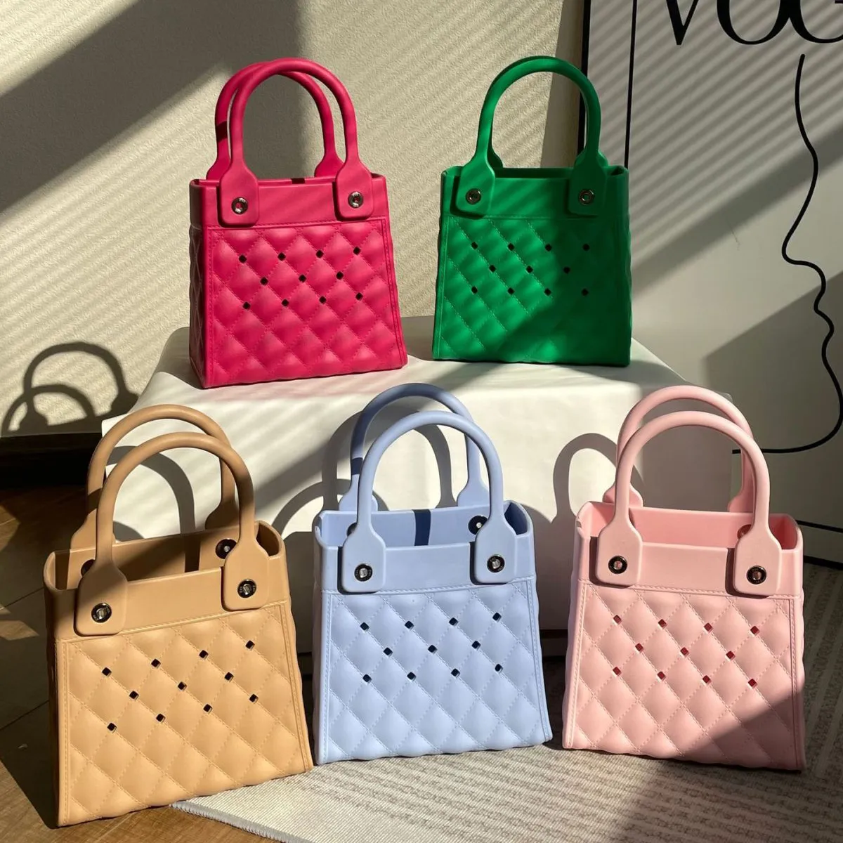 Fashion Solid Color EVA Hole Tote Bag Small Vertical Square
