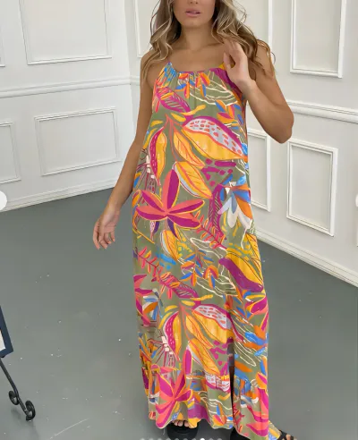 Summer Women Casual Loose Floral Printed Sling Maxi Dress