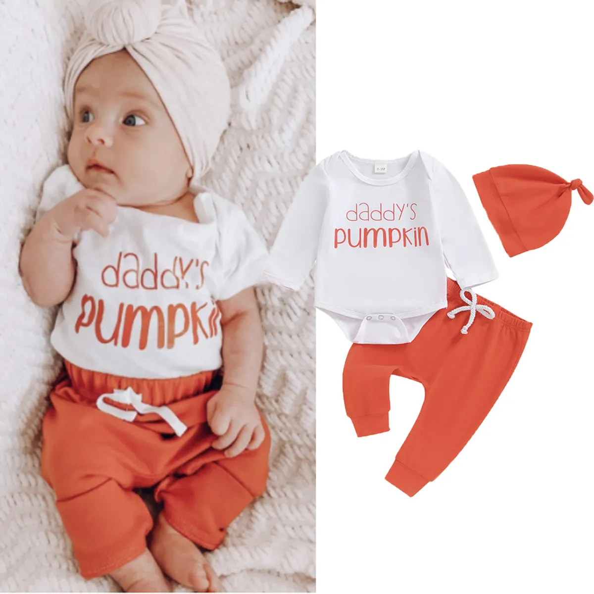 Kids Baby Boys Girls Casual Cute Halloween Letters Print Long Sleeve Romper Trousers Set