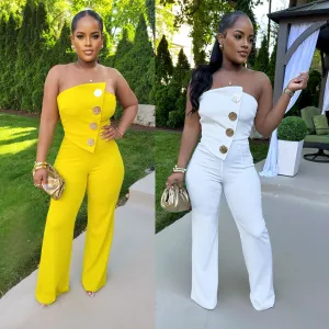 Women Fashion Sleeveless Strapless Stretch Wide Leg Jumpsuit