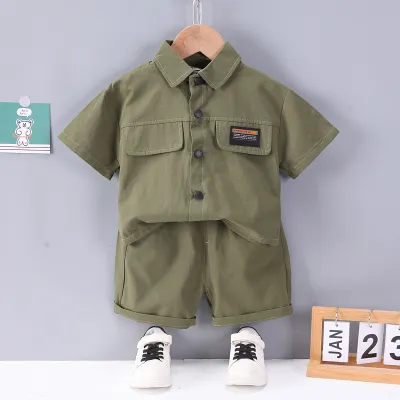 Boy's Simple Solid Color Cotton Short-Sleeved Shirt and Shorts Two-Piece Set for Kids Baby Boys 0-3T
