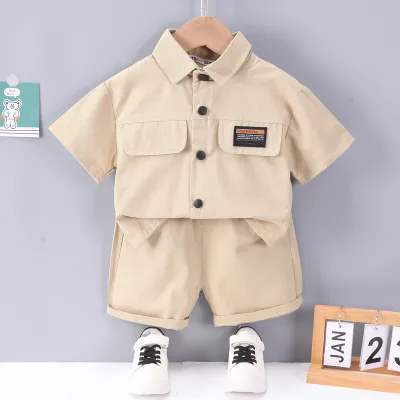 Boy's Simple Solid Color Cotton Short-Sleeved Shirt and Shorts Two-Piece Set for Kids Baby Boys 0-3T