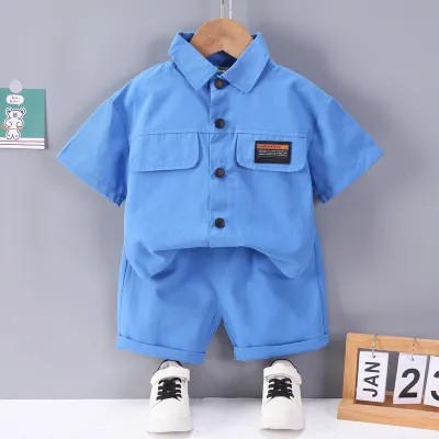 Boy's Simple Solid Color Cotton Short-Sleeved Shirt and Shorts Two-Piece Set for Kids Baby Boys 0-3T