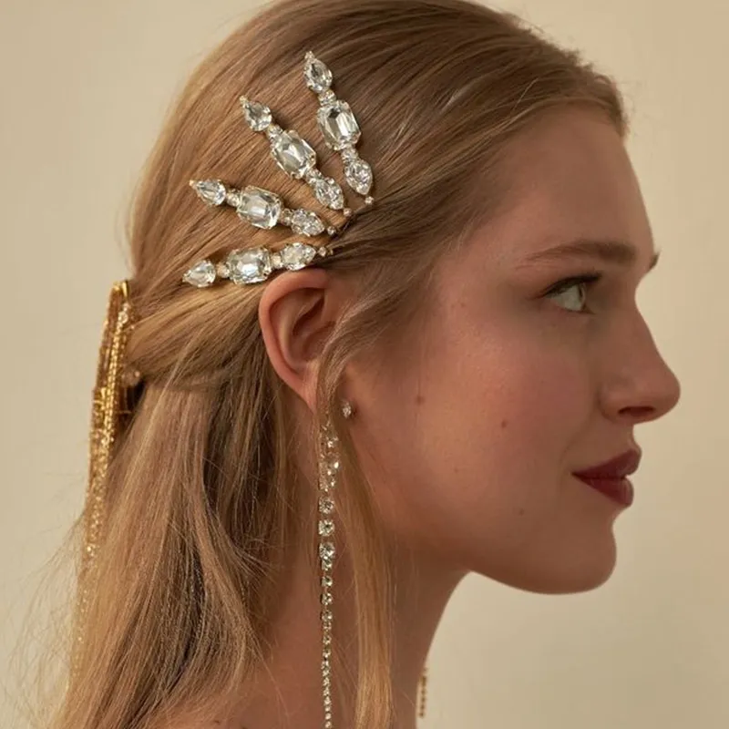 Women Fashion Simple Square Rhinestone Hair Clip Gold Silver Plated