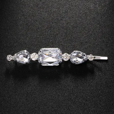 Women Fashion Simple Square Rhinestone Hair Clip Gold Silver Plated