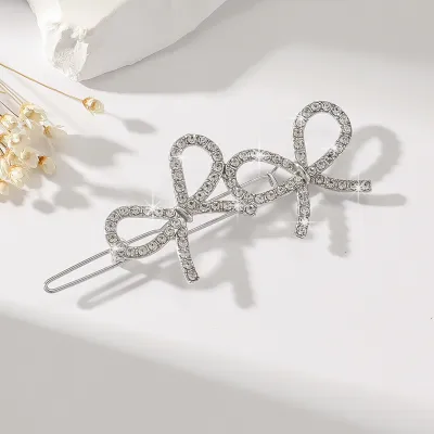 Women Fashion Bow Rhinestone Hairpin Side Clip Fresh Sweet