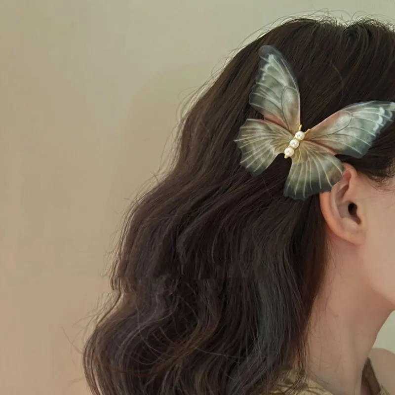 Women Fashion Retro Double Layer Butterfly Tulle Hairpin