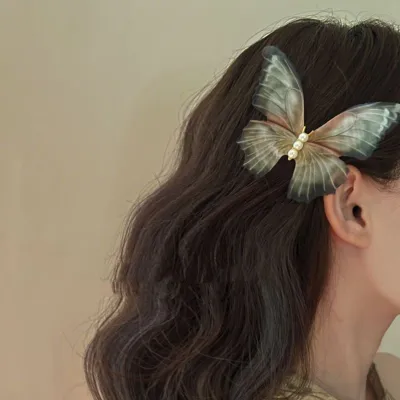 Women Fashion Retro Double Layer Butterfly Tulle Hairpin