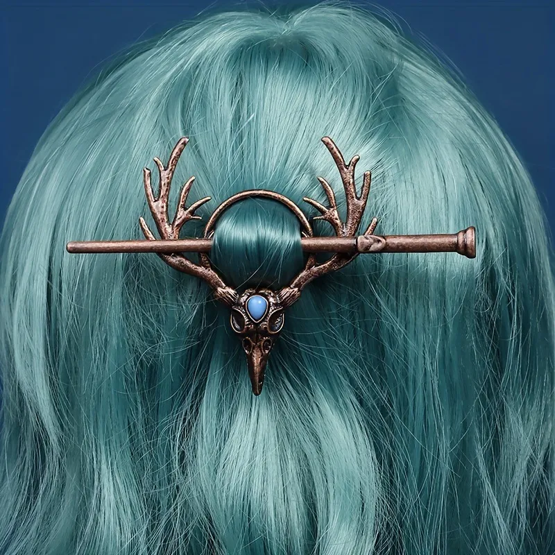 Women Retro Gothic Crow Skull Antler Zinc Alloy Hair Clip Vintage Hair Accessories