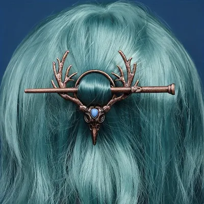 Women Retro Gothic Crow Skull Antler Zinc Alloy Hair Clip Vintage Hair Accessories