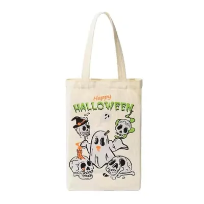Halloween Cartoon Pumpkin Ghost Canvas Tote Bag with DIY Style