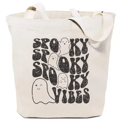 Halloween Cartoon Pumpkin Ghost Canvas Tote Bag with DIY Style