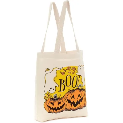 Halloween Cartoon Pumpkin Ghost Canvas Tote Bag with DIY Style