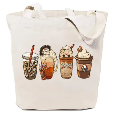Halloween Cartoon Pumpkin Ghost Canvas Tote Bag with DIY Style