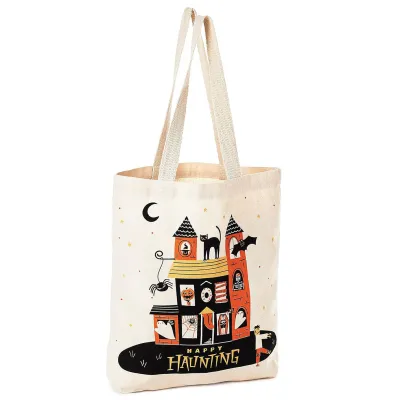 Halloween Cartoon Pumpkin Ghost Canvas Tote Bag with DIY Style