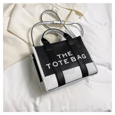 Fashion Stitching Contrast Letter Print Tote Bag