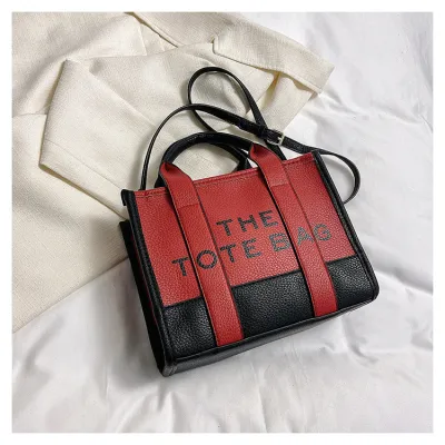 Fashion Stitching Contrast Letter Print Tote Bag