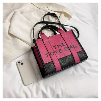 Fashion Stitching Contrast Letter Print Tote Bag