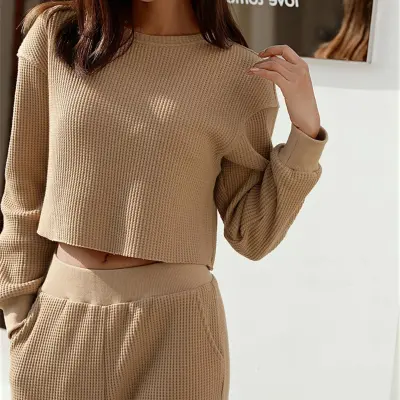 Athleisure Women Casual Solid Color Sweatshirt And Pants Two-Piece Set