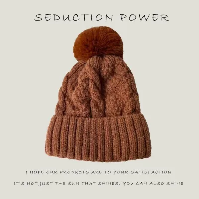 Winter Fashion Solid Color Fur Ball Knitted Hat