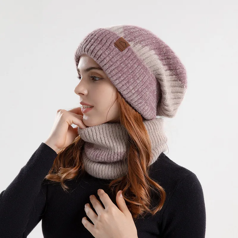 Winter Fashion Warm Two-Color Knitted Hat And Scarf Set