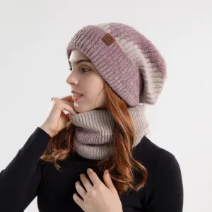 Winter Fashion Warm Two-Color Knitted Hat And Scarf Set