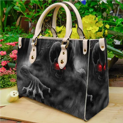 Halloween Women Cartoon Horror Skull Print Large Capacity PU Handbag