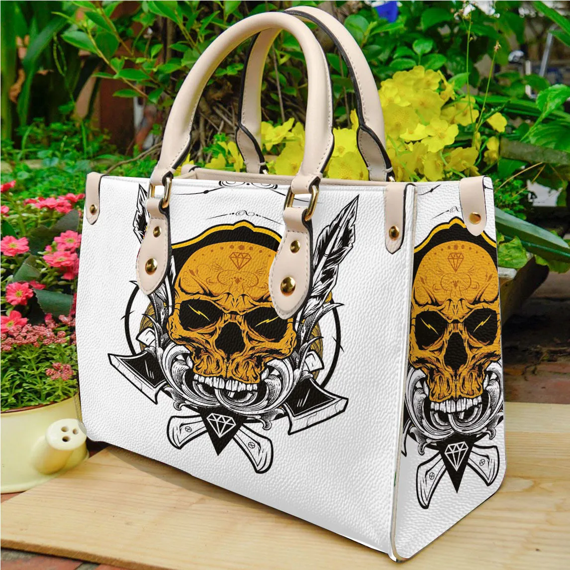 Halloween Women Cartoon Horror Skull Print Large Capacity PU Handbag