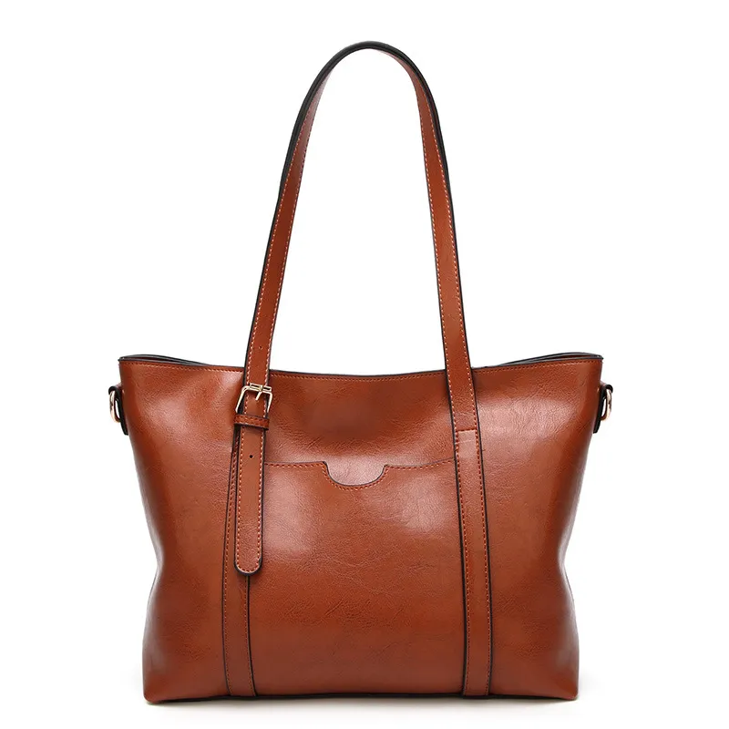 Women Vintage Painted Leather Large Capacity Shoulder Tote Bag
