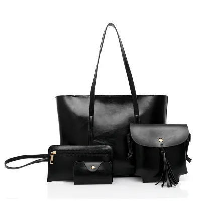Women Fashion Retro Solid Color Large Capacity Handbag Set with Zipper