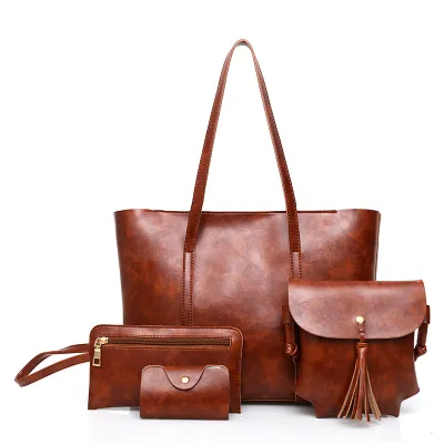 Women Fashion Retro Solid Color Large Capacity Handbag Set with Zipper