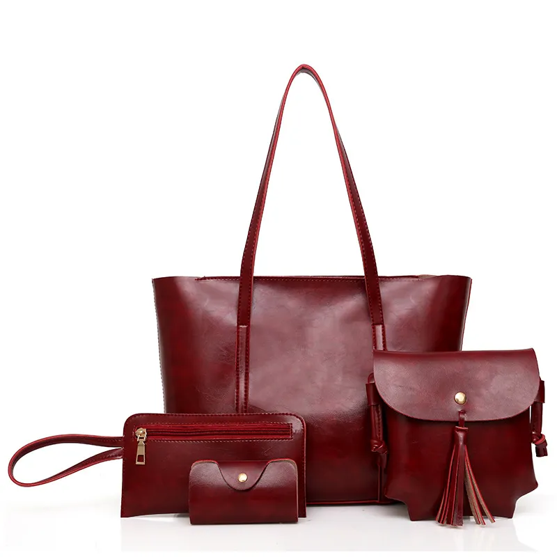 Women Fashion Retro Solid Color Large Capacity Handbag Set with Zipper