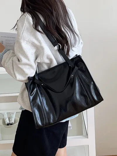 Women Retro Urban Simplicity Large Capacity Square Shoulder Tote Bag PU