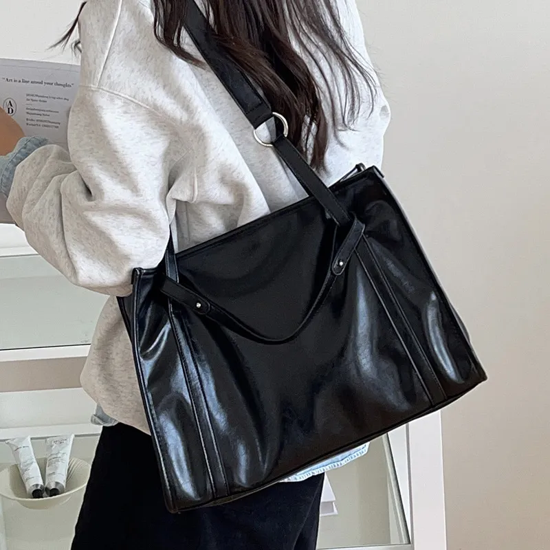 Women Retro Urban Simplicity Large Capacity Square Shoulder Tote Bag PU