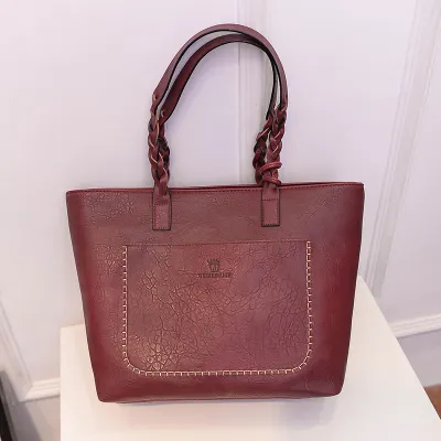 Women's Fashion Retro Solid Color Twist Tassel Pendant Handle Shoulder Bag