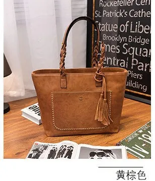 Women's Fashion Retro Solid Color Twist Tassel Pendant Handle Shoulder Bag