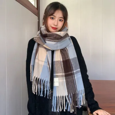 Men Winter Warm Plaid Long Tassel Scarf - Fashion Commuter Acrylic Imitation Cashmere