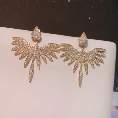 Women Exquisite Full Rhinestone Angel Wings Earrings Fashion OL Commuter