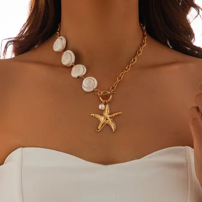 Women Summer Vacation Exaggerated Ocean Style Shell Starfish Necklace