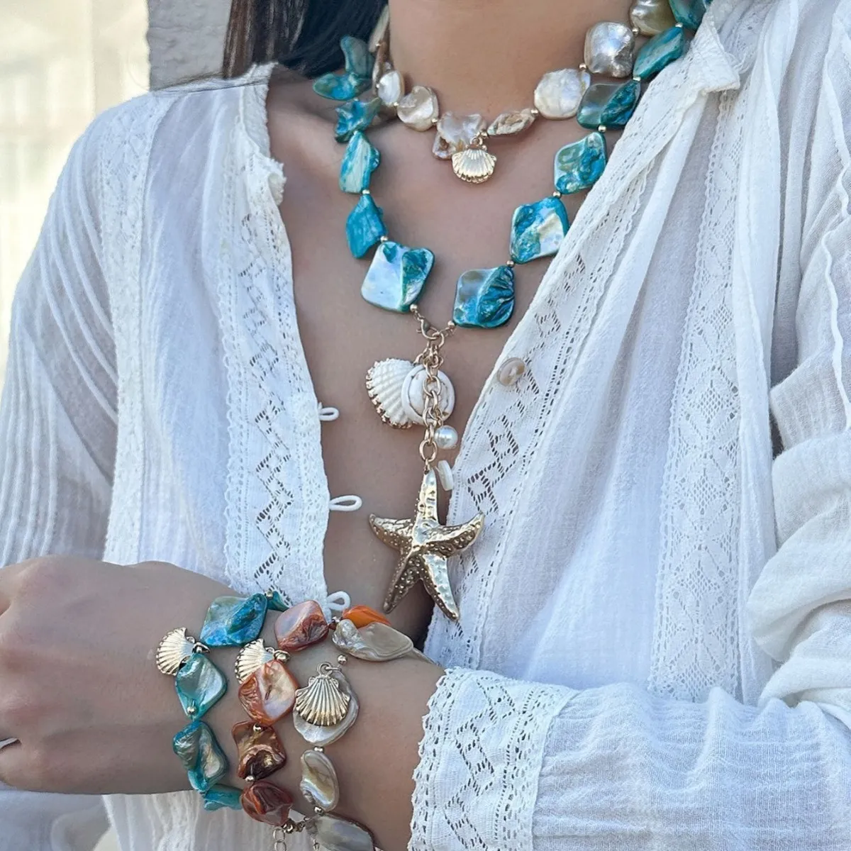 Women Summer Vacation Exaggerated Ocean Style Shell Starfish Necklace