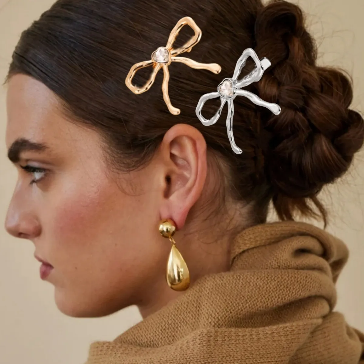 Metal Bow Hairpin Women's Elegant Duckbill Clip Hair Accessories