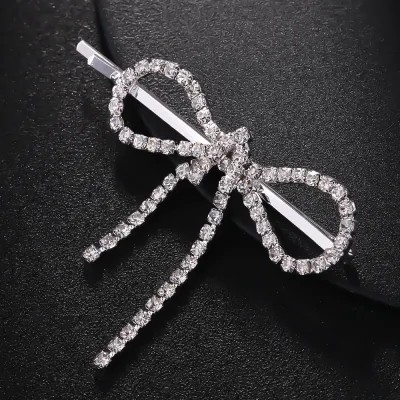 Sweet Elegant Bow Rhinestone Tassel Hairpin Women Hair Clip
