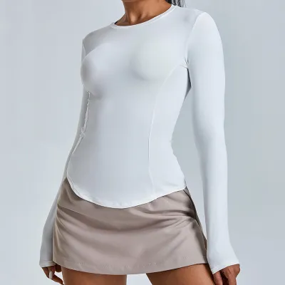 Women Casual Yoga Running Tight Fit Round Neck Long Sleeve T-Shirt