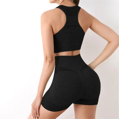 Women Fashion Fitness Vest High Waist Hip Shorts Two-Piece Set