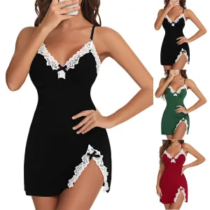 Summer Women Fashion Sexy V-Neck Lace Sling Home Pajamas
