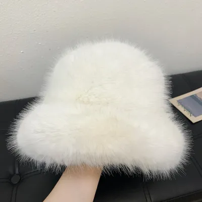 Women'S Fashion Solid Color Warm Plush Bucket Hats Autumn Winter