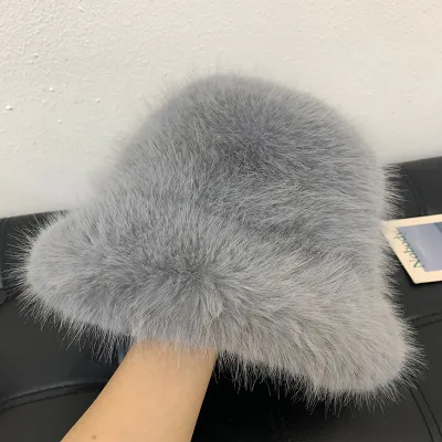 Women'S Fashion Solid Color Warm Plush Bucket Hats Autumn Winter