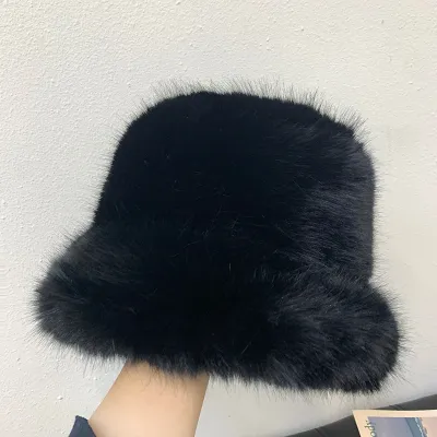 Women'S Fashion Solid Color Warm Plush Bucket Hats Autumn Winter